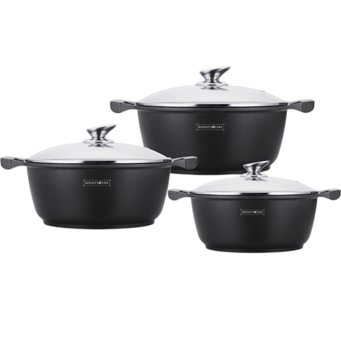 Royalty Line Aluminium 6-Piece Casserole Set — with Stainless Steel Lids