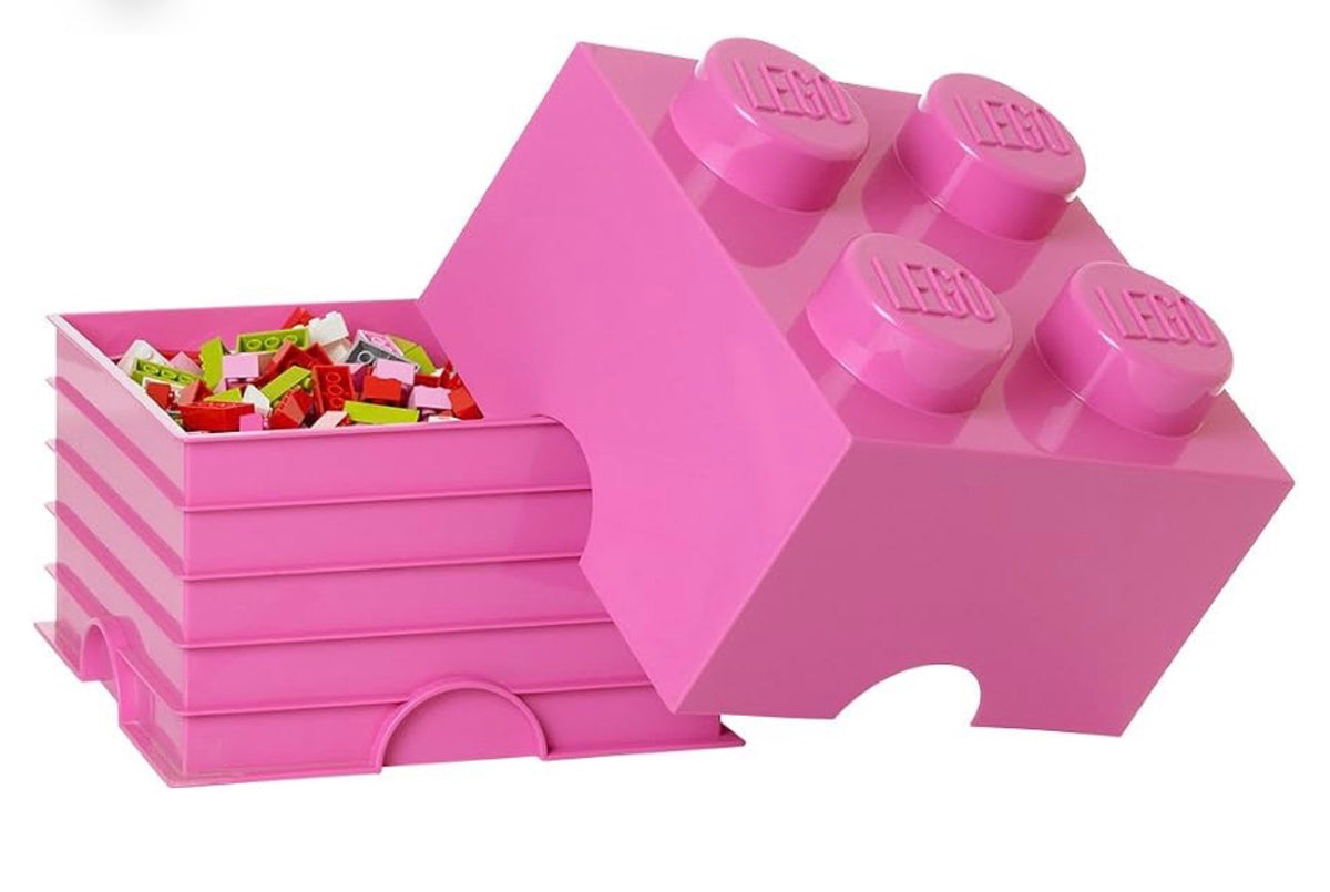 LEGO Brick 4 Knobs Stackable Storage Box, Bright (Pink), 5.7 Litre