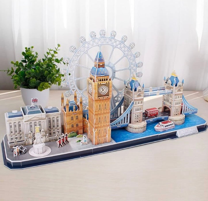 Revell London Skyline 3D Puzzles for Adults and Kids Ages 10 Years and up Arts Crafts Building - Tower Bridge, Big Ben, London Eye, Buckingham Palace - 107 Pieces