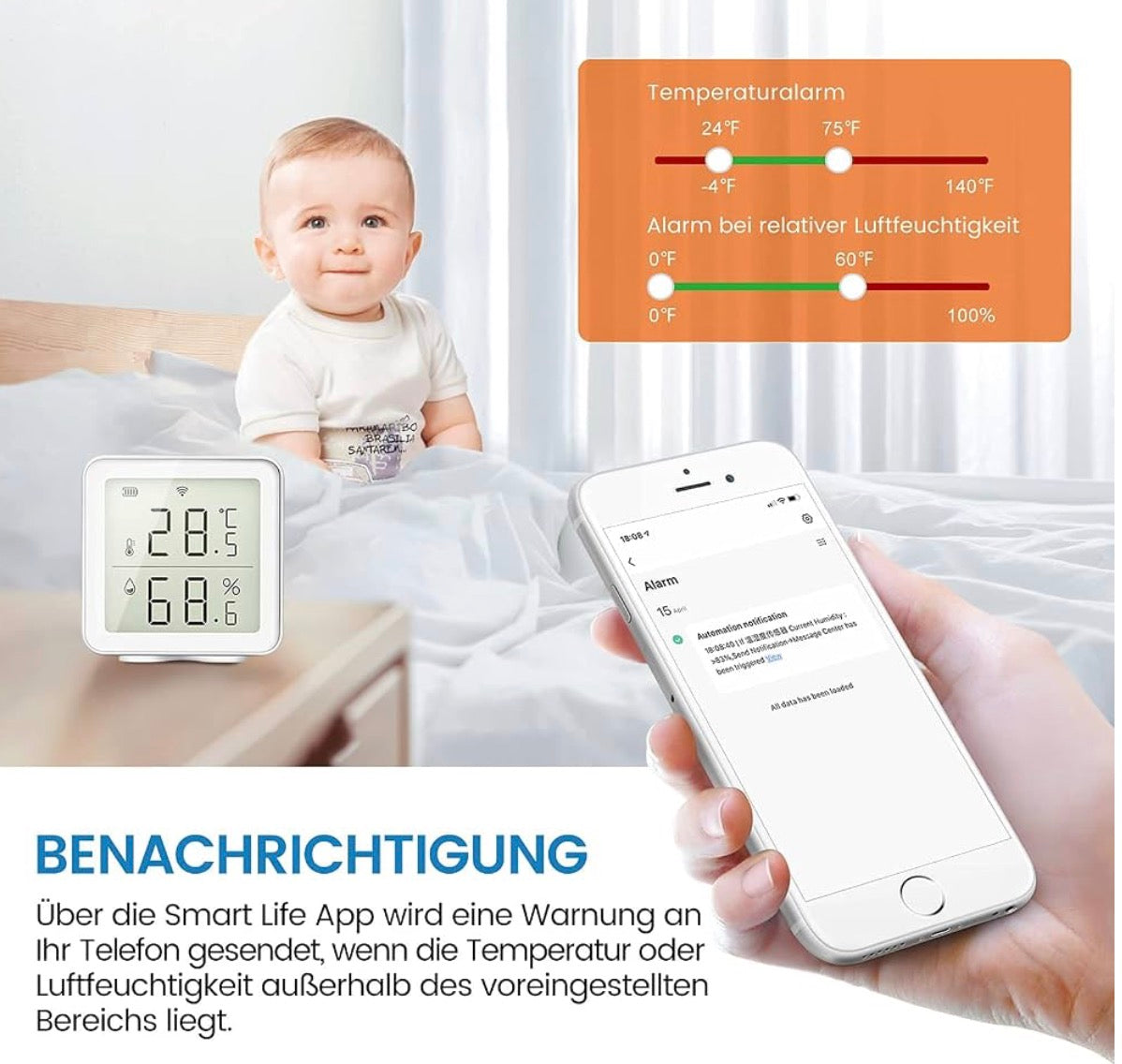 Smart WiFi Thermometer Hygrometer Compatible with Alexa Smart Life App Digital Temperature Sensor Temperature and Humidity Meter 30 Days Historical Recording