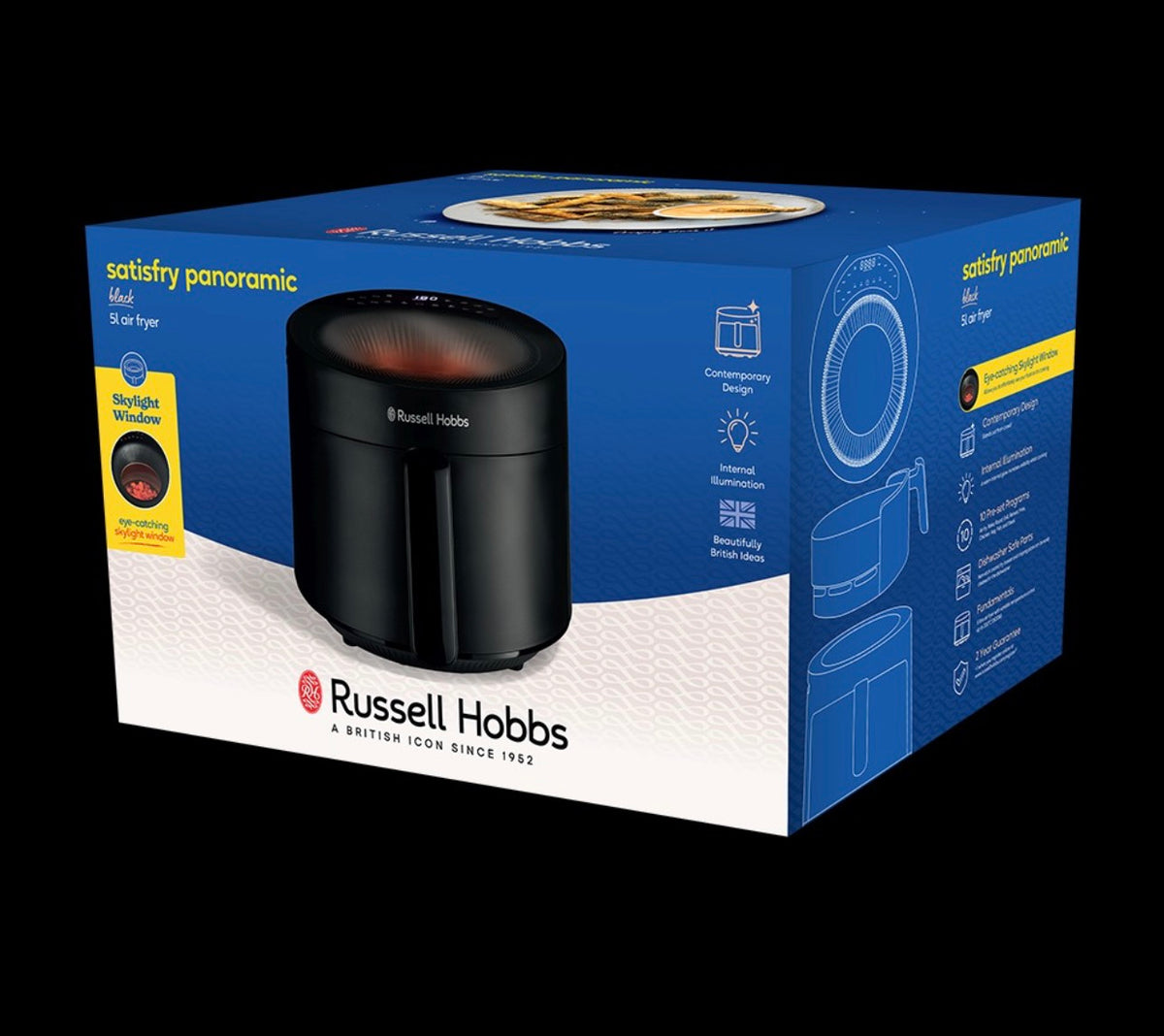 Russell Hobbs Satisfry Panoramic Air Fryer — 5 L, Skylight Window & Internal Illumination, Black