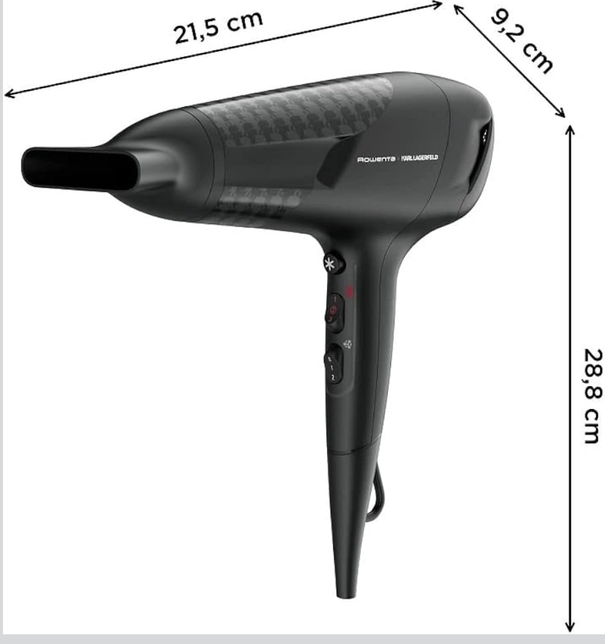 Rowenta CV581L X Karl Lagerfeld Studio Dry Hair Dryer, Energy Saving EFFIWatt Technology, 6 Speed/Temperature Levels, Thermocontrol, Concentrate, Cold Air Level, Black