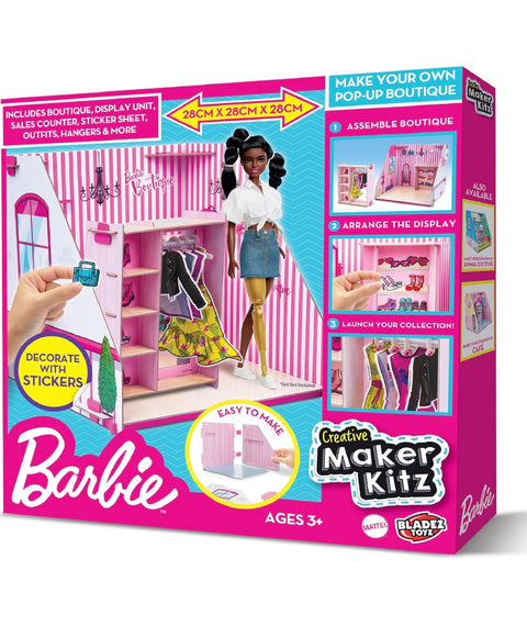 Barbie, Make Your Own/Build Your Own Dream Room Pop up Boutique Playset
Cardboard craft kit, folds flat for easy storage, ages 3+, doll not included, Creative Maker Kitz by Bladez Toyz