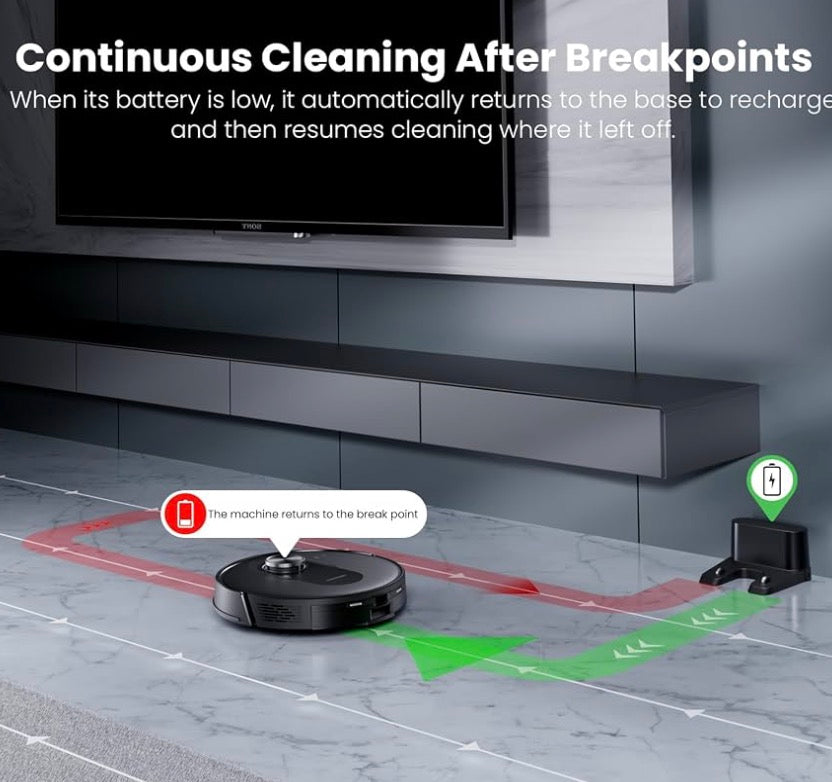 Proscenic Q8 Robot Vacuum Cleaner with Mop, Ultra Strong 6000Pa Robotic Vacuum with Lidar Navigation, 5 Real-Time Mapping, WiFi/Alexa/APP Remote Control Robot Hoover for Floor Carpet Pet Hair