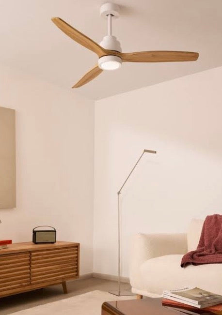 Create - Windstylance Dc White with Natural Wood - Ceiling Fan With Remote Control - 6 Speeds ( With Light )