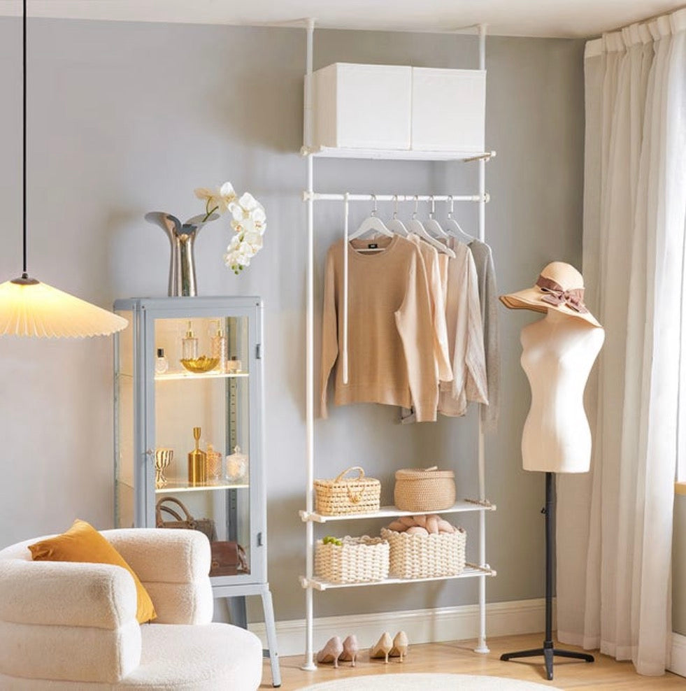 LIVARNO home Penderie Télescopique — Telescopic Floor-to-Ceiling Clothes Rack with Adjustable Shelves
