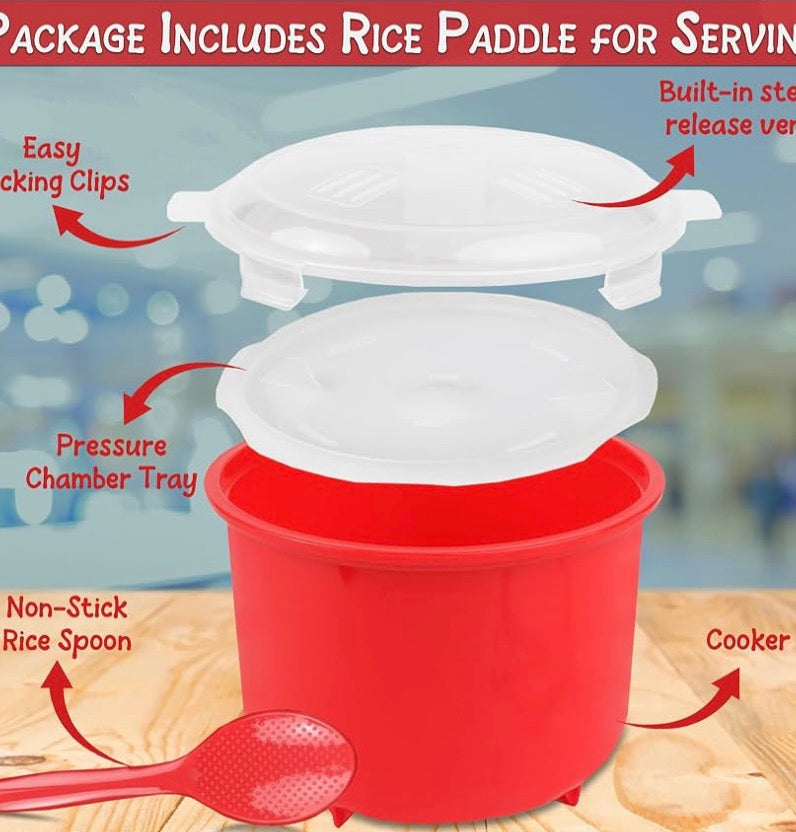 Home-X Microwave Rice Cooker - Rice Steamer Cooker with Steam Release Vents and Easy Locking Clips - 10 Cups BPA-Free, Dishwasher Safe, Easy-To-Use, Low Mess Microwave Rice Cooker Vegetable Steamer