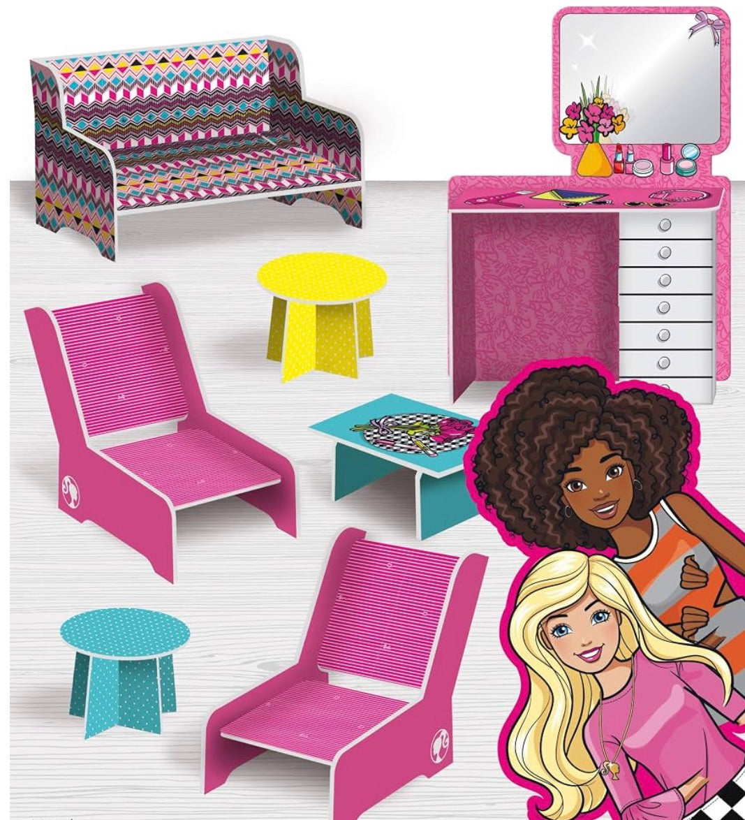 Barbie Dream House Pretend Play Doll House Two - Storey Villa, Arrange Furniture And Decorate With 3d Stickers
