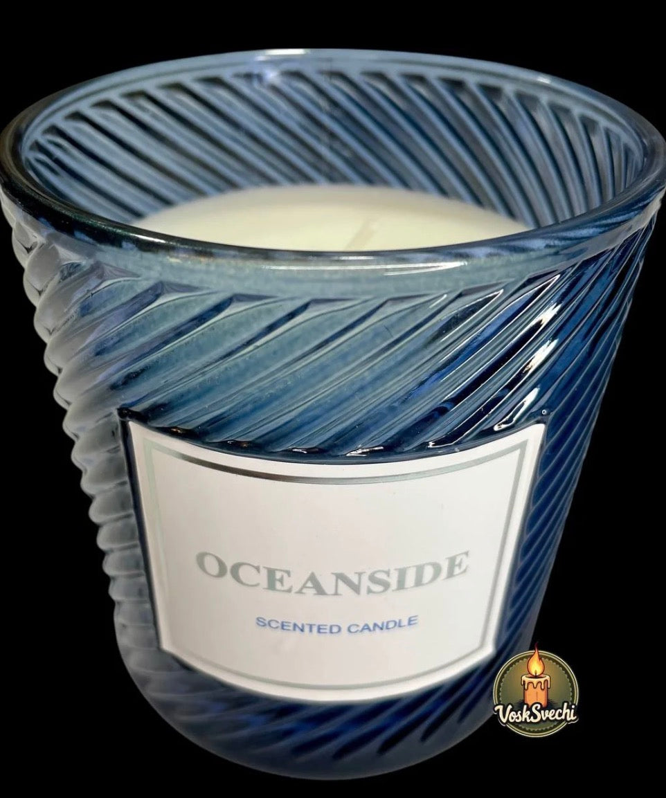 Livarno Home Oceanside scented candle in a glass jar