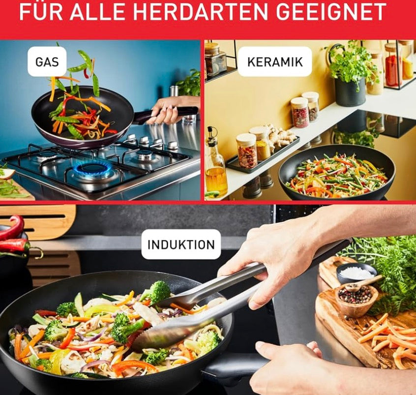 Tefal Recycled On C2979032 Frying Pan Set 24/28 cm, 100% Recycled Aluminium, Non-Stick Coating, Induction, Dishwasher Safe, Black
