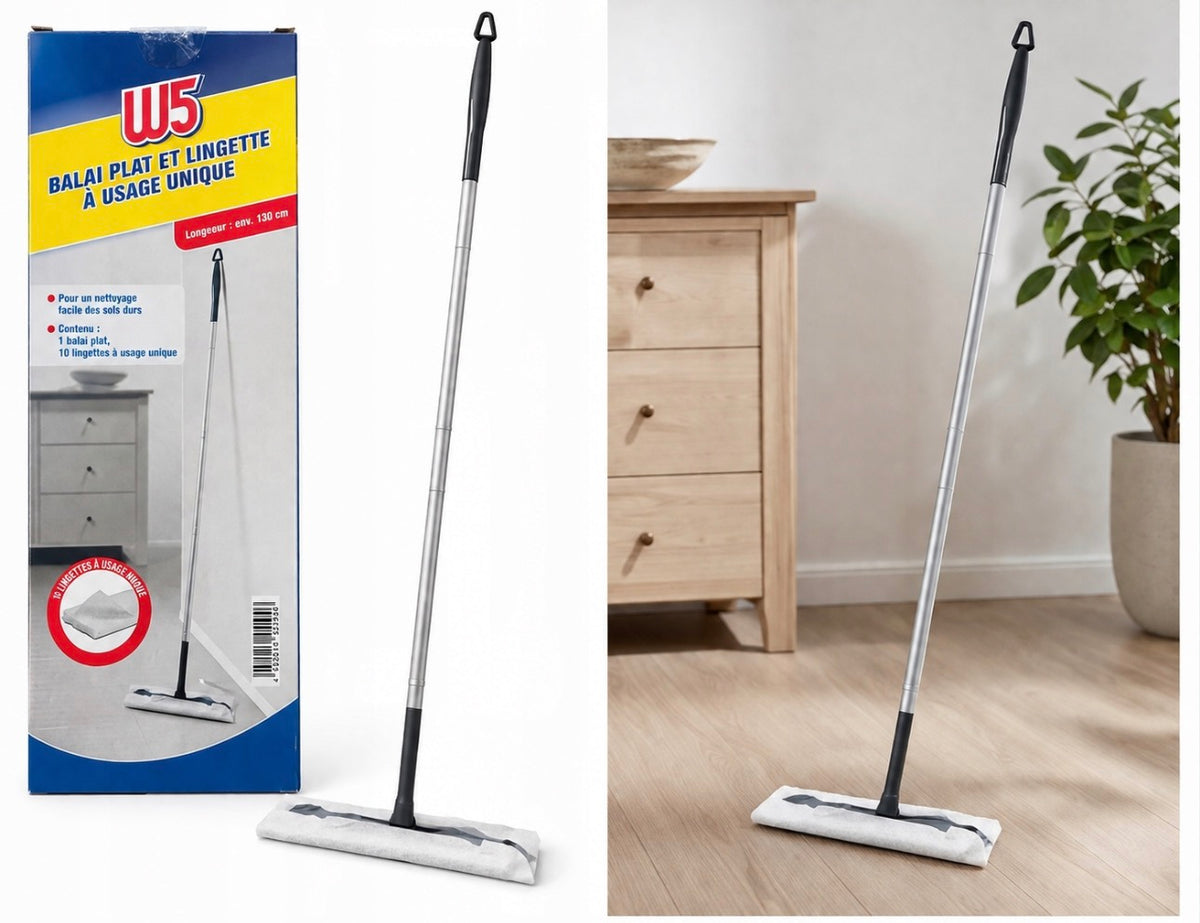 W5 Flat mop 130cm for disposable dusting wipes + 10 wipes