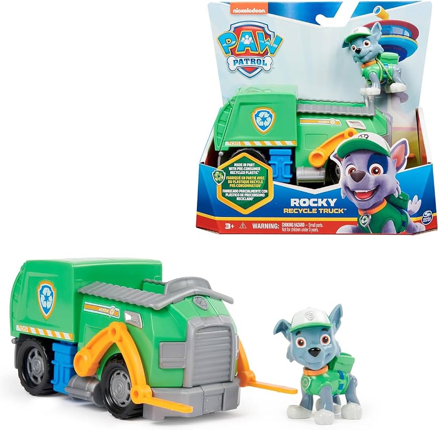 PAW Patrol, Rocky’s Recycle Truck Vehicle with Collectible Figure, Preschool Toys for Boys & Girls Ages 3 and Up