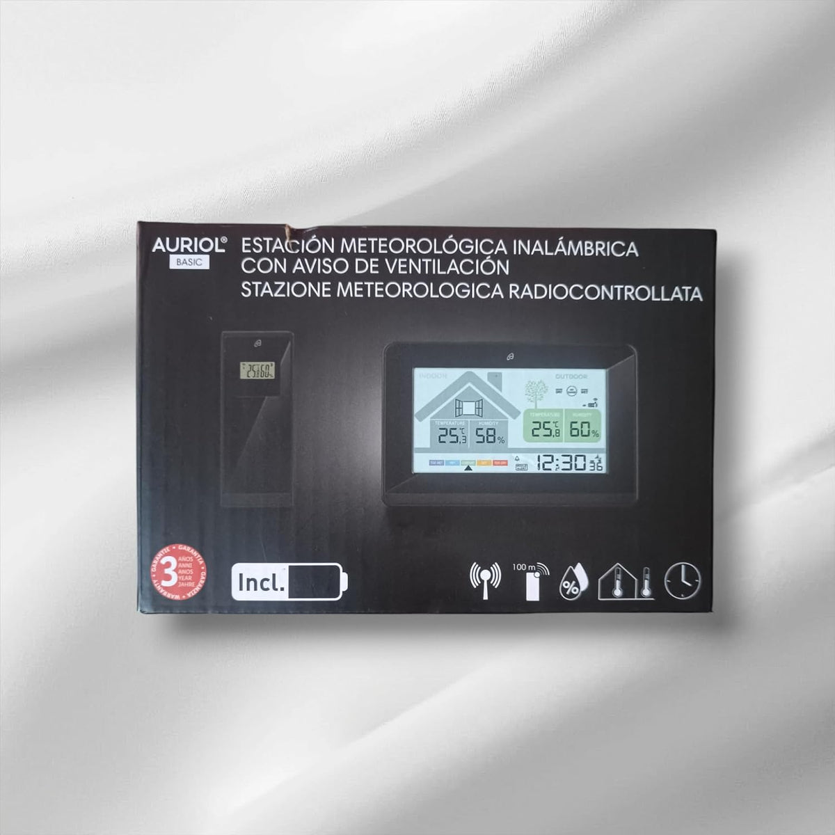 Auriol Wireless Weather Station with Mould Alarm, 433MHz, 868MHz, LCD Display, Black, 4 x 1.5V AAA Batteries, Home, Garden, Bro, Restaurant, Library