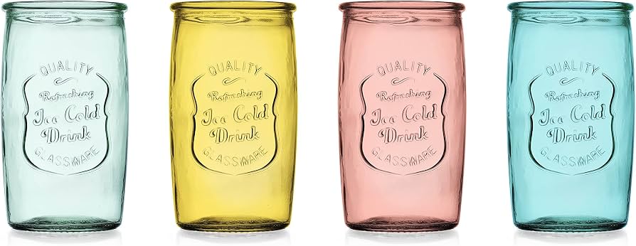 Freeway Set of 4 Retro Cola Glasses 350 ml Relief Glass Drinks Bar Dishwasher Safe