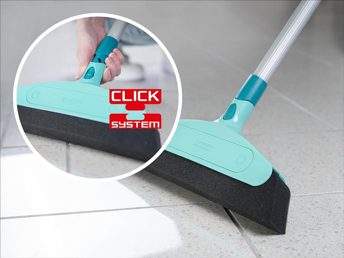 Leifheit Tile and Bathtub Wiper Flexi Pad w/ Telescopic handle L41700& Leifheit Bath Cleaner Micro Duo Pad, Click System free & Leifheit Classic Foam Broom for Click System Handles, width 34 cm, Useful for Allergy Suffers as Dust is not Whirled Up, No Dus