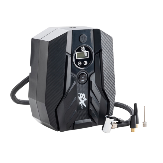 AUTO XS Tragbarer — Portable Tyre Inflator with Digital Display, LED Light & 3 Adapters