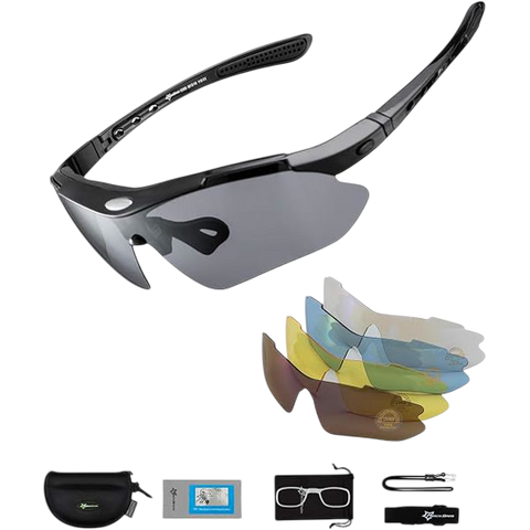 CRIVIT Sports Sunglasses with Spare Lenses — 5 Interchangeable Lens Sets, Case and Accessories