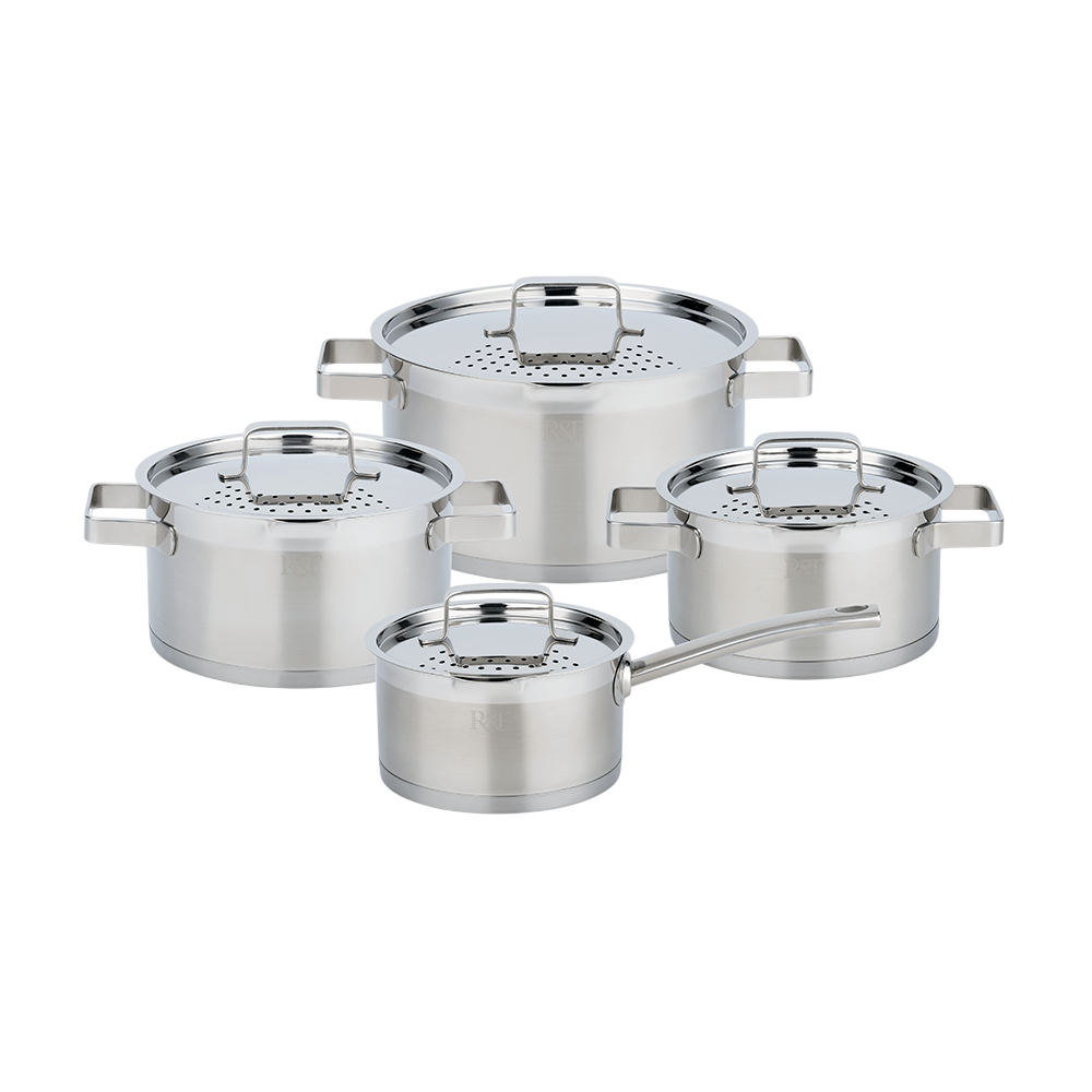 LOFT 8-Piece Stainless Steel Cookware Set — 3 Casseroles + Saucepan with Lids
