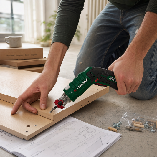 Parkside 4V cordless screwdriver in use