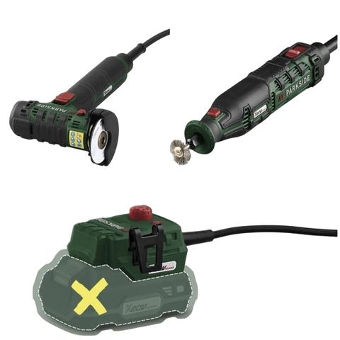 Parkside 20V Cordless Mini Angle Grinder & Rotary Tool Set