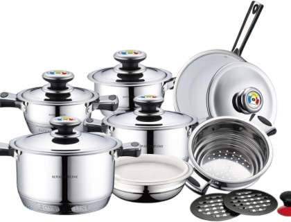 Royalty Line — 16-Piece Stainless Steel Cookware Set with Steamer & Frypan