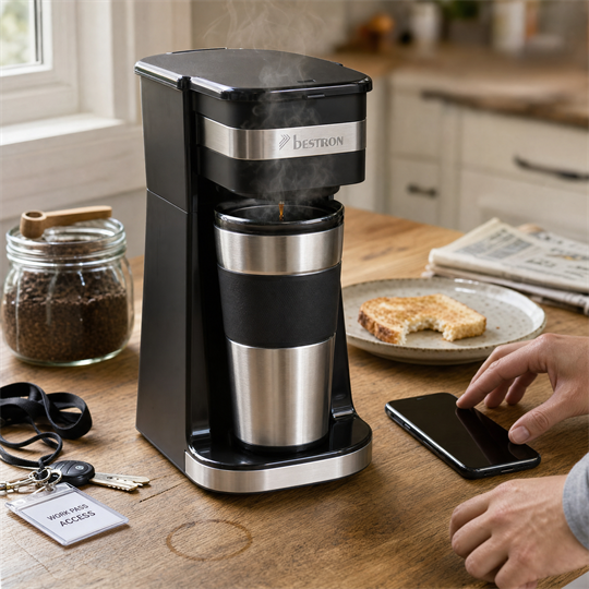 Bestron Personal Coffee Maker with Travel Mug — Coffee-to-Go Machine