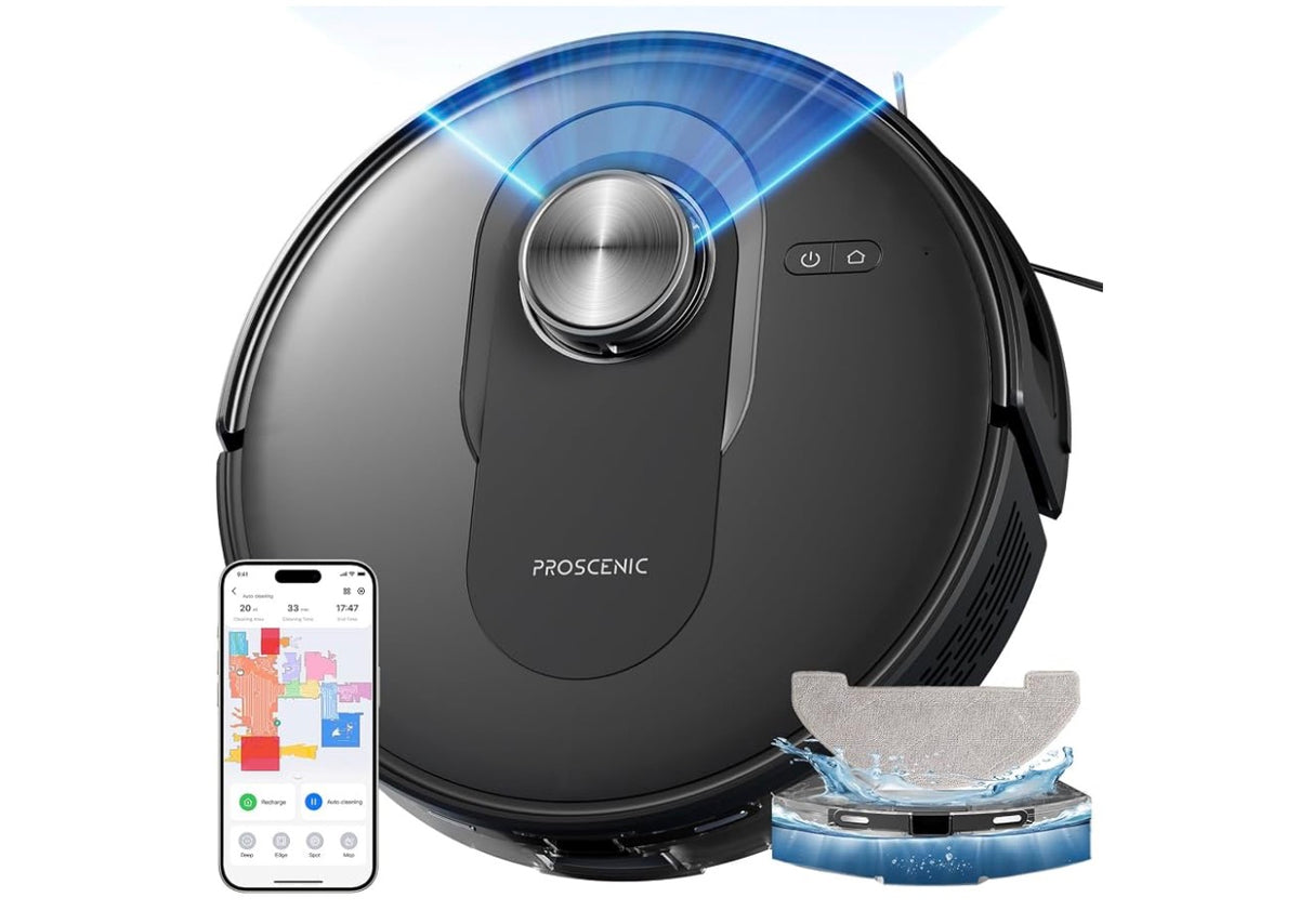 Proscenic Q8 Robot Vacuum Cleaner with Mop, Ultra Strong 6000Pa Robotic Vacuum with Lidar Navigation, 5 Real-Time Mapping, WiFi/Alexa/APP Remote Control Robot Hoover for Floor Carpet Pet Hair