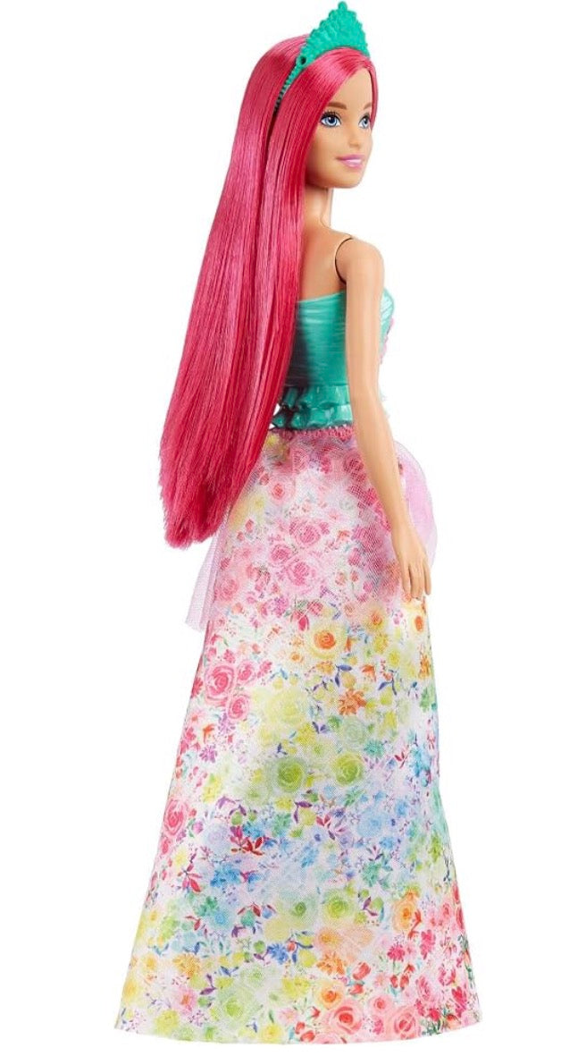 Barbie Royal Dreamtopia Pink Hair Doll with Glittering Bodice, Multi-coloured Flower Skirt and Hair Accessory, Children's Toy, From 3 Years, HGR15