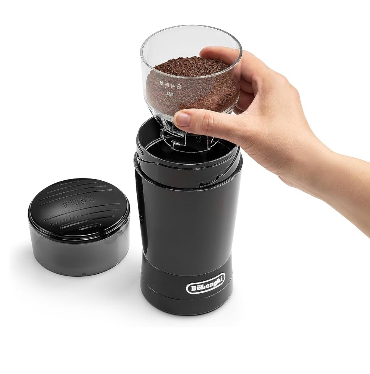 De'Longhi KG200 Electric Coffee Grinder, Stainless Steel Blade, 90g Coffee Bean Capacity, Black
