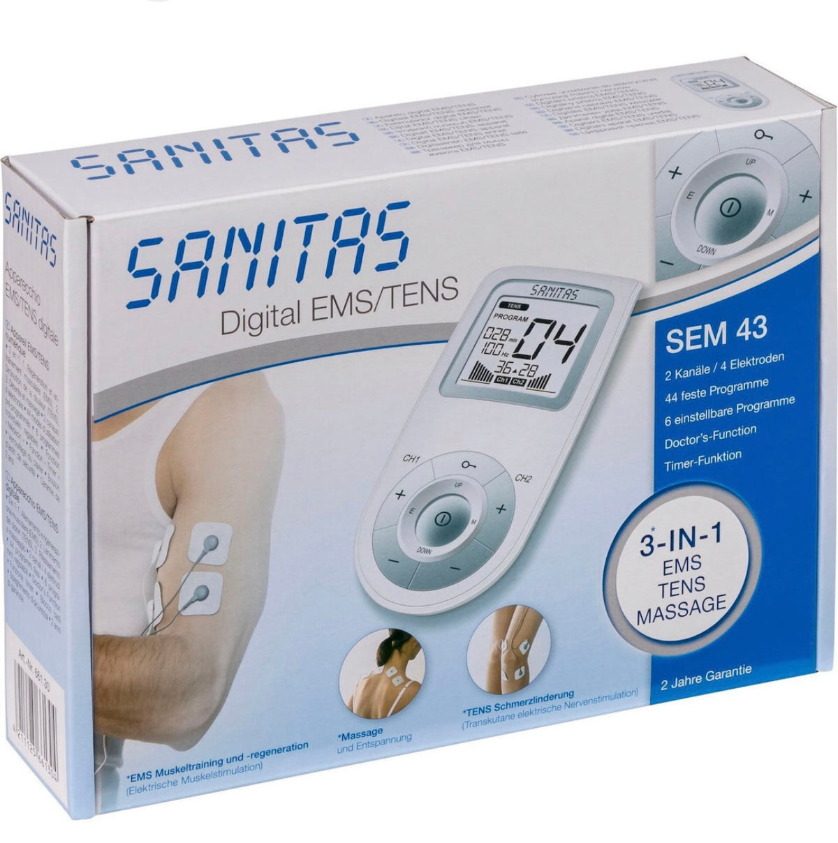 Sanitas Digital EMS & TENS Unit | Pain Relief & Muscle Stimulation | Includes Electrodes | SEM 43