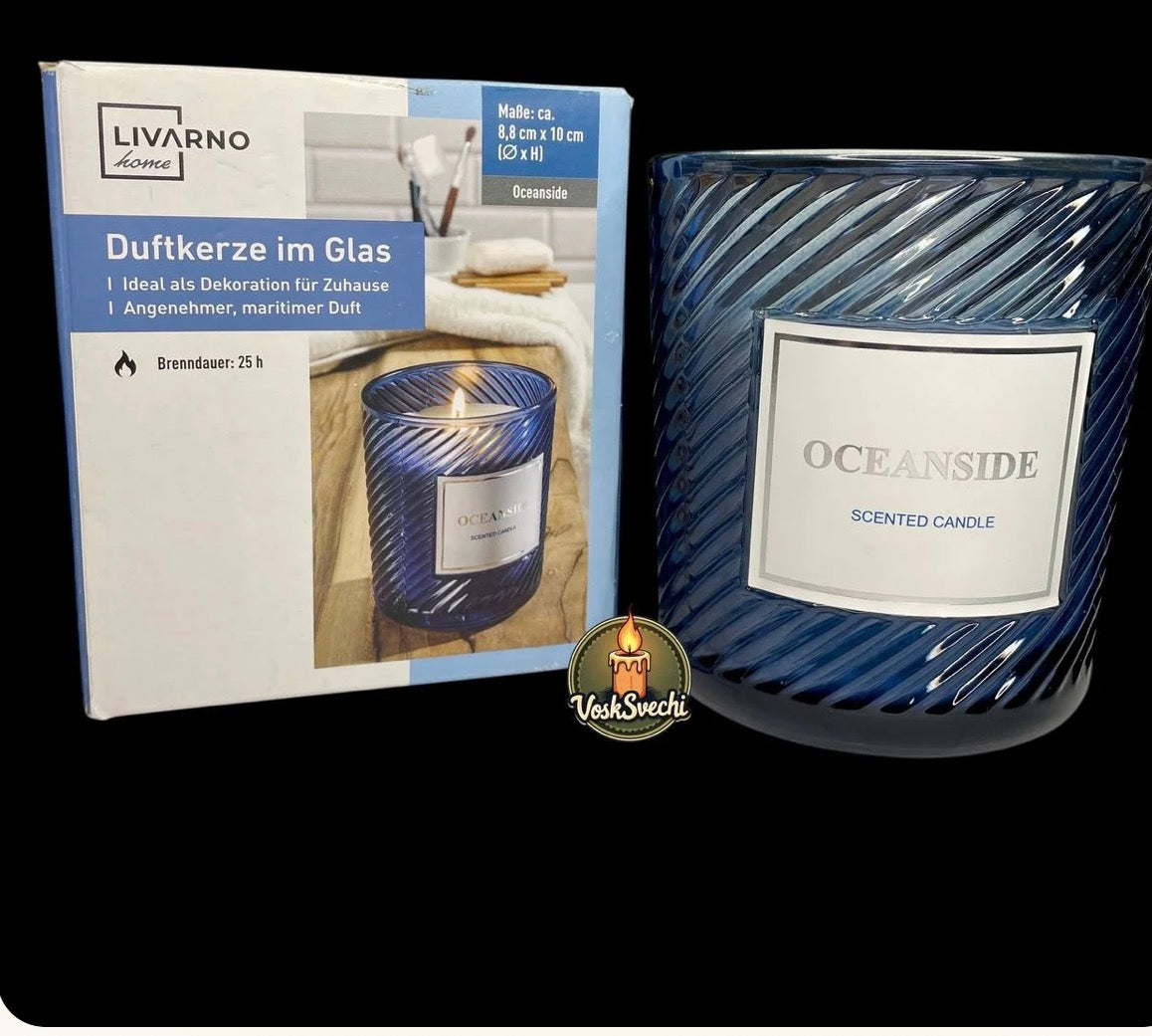 Livarno Home Oceanside scented candle in a glass jar