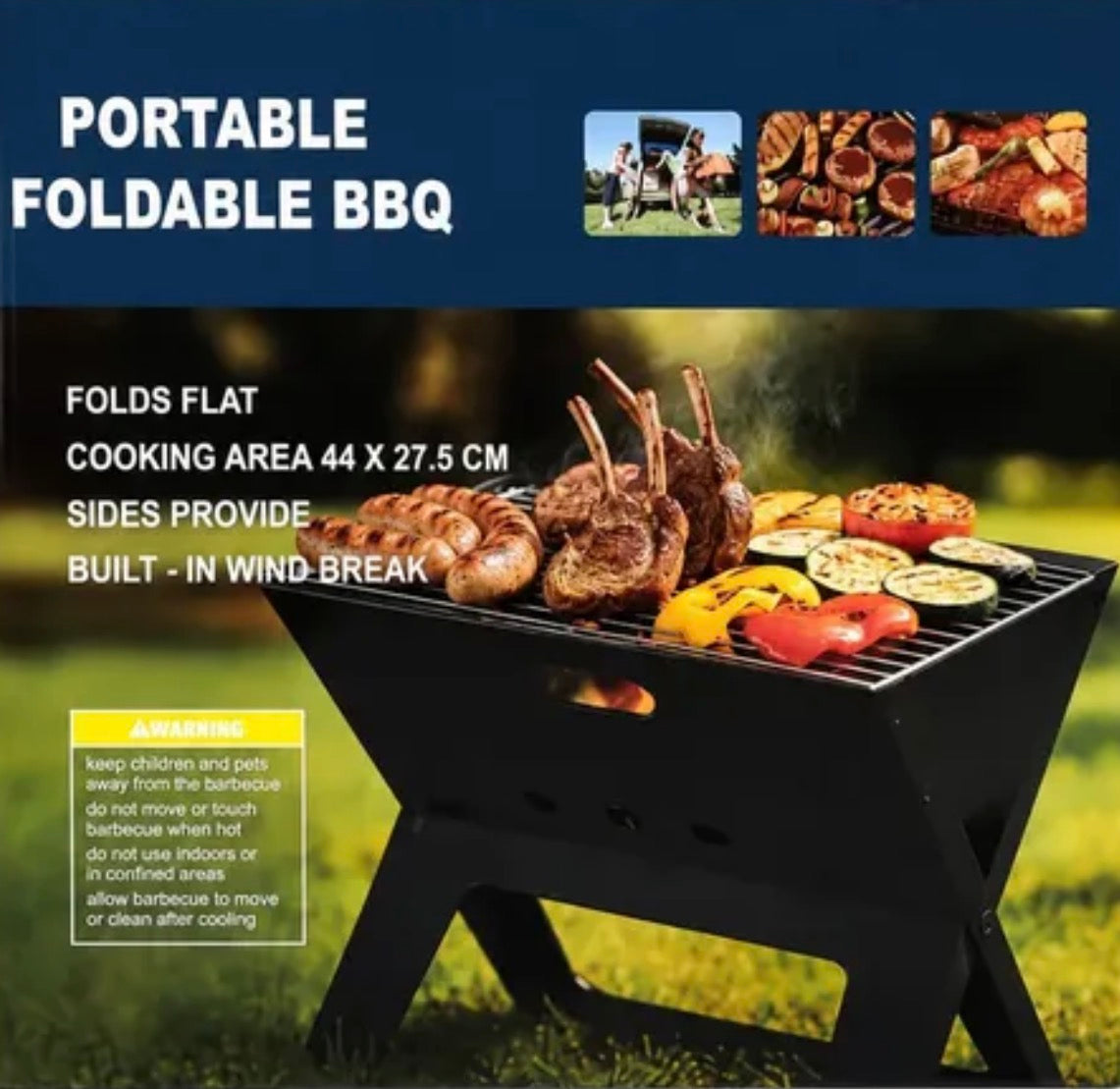 Portable BBQ Grill | Compact Outdoor Charcoal Barbecue Grill, Durable Metal Body, Easy Setup for Camping, Picnic, Balcony and Garden Cooking | Black