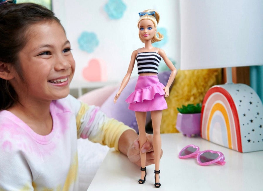 Yr 2023 Barbie Fashionistas Doll #213 Caucasian Model HRH11 Striped Black White