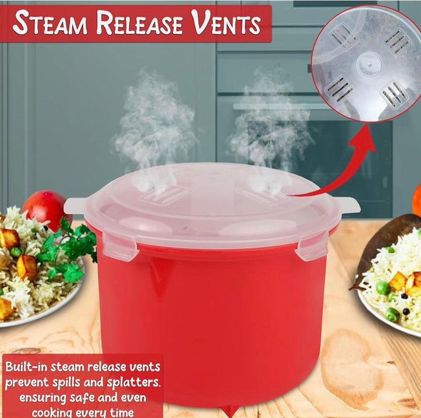 Home-X Microwave Rice Cooker - Rice Steamer Cooker with Steam Release Vents and Easy Locking Clips - 10 Cups BPA-Free, Dishwasher Safe, Easy-To-Use, Low Mess Microwave Rice Cooker Vegetable Steamer