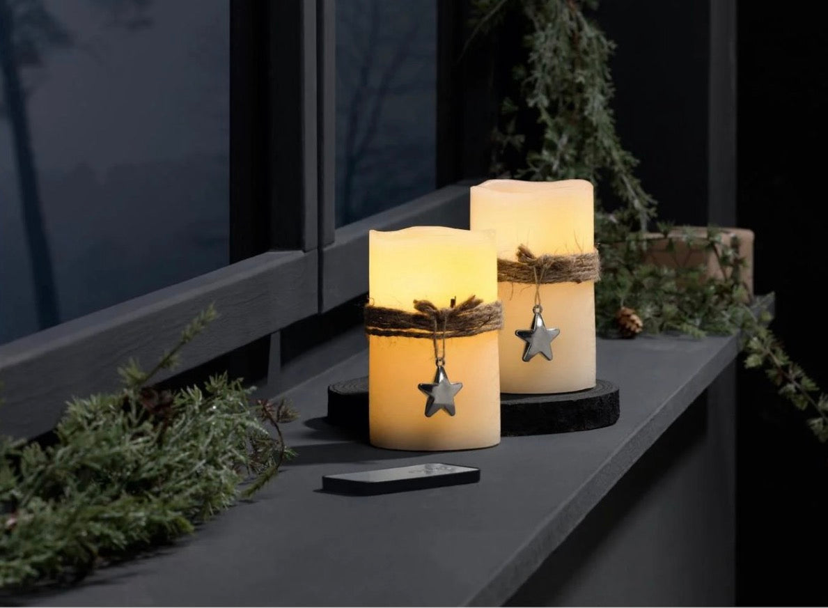 Livarno Home LED Candle - 12.5 x 7.5 cm - Set of 2 - With cord and star decoration