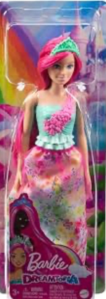 Barbie Royal Dreamtopia Pink Hair Doll with Glittering Bodice, Multi-coloured Flower Skirt and Hair Accessory, Children's Toy, From 3 Years, HGR15