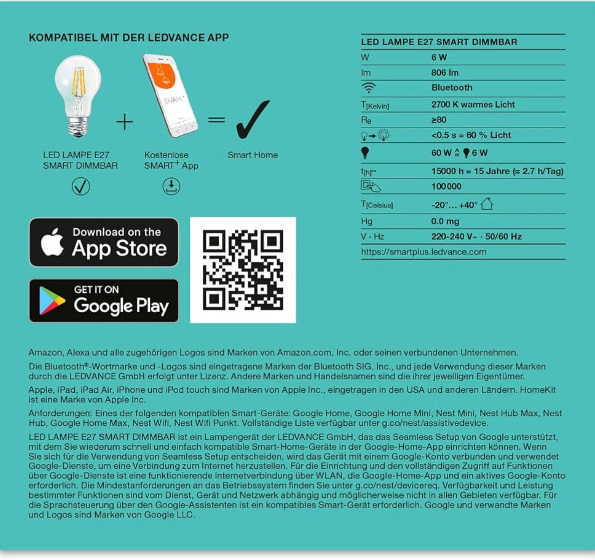 Ledvance” E27 60W LED Bulbs 2 Pcs