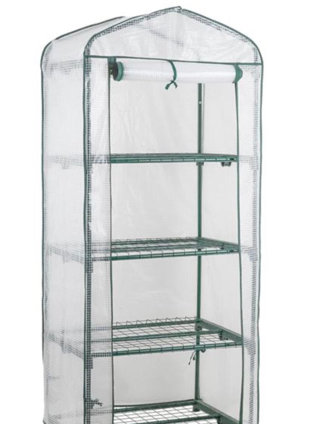 Parkside Plastic film greenhouse 49x69x160 cm with 4 levels, stable propagation house with 120gsm PE mesh film, roll-up door, steel frame & plug-in system for balcony and garden