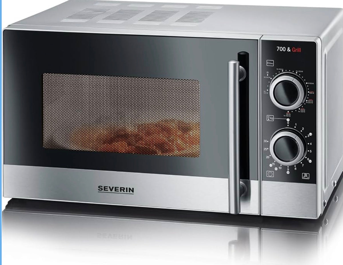 SEVERIN MW 7874 Microwave Grill, 20 L, Microwave with 9 Levels, Up to 900 W, Microwave with Grill, Timer 30 Minutes, Removable Rotating Plate Diameter 24.5 cm, Stainless Steel/Black/new/
