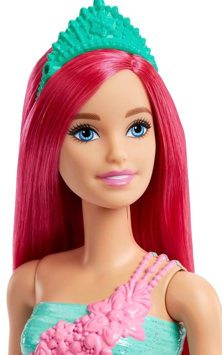 Barbie Royal Dreamtopia Pink Hair Doll with Glittering Bodice, Multi-coloured Flower Skirt and Hair Accessory, Children's Toy, From 3 Years, HGR15