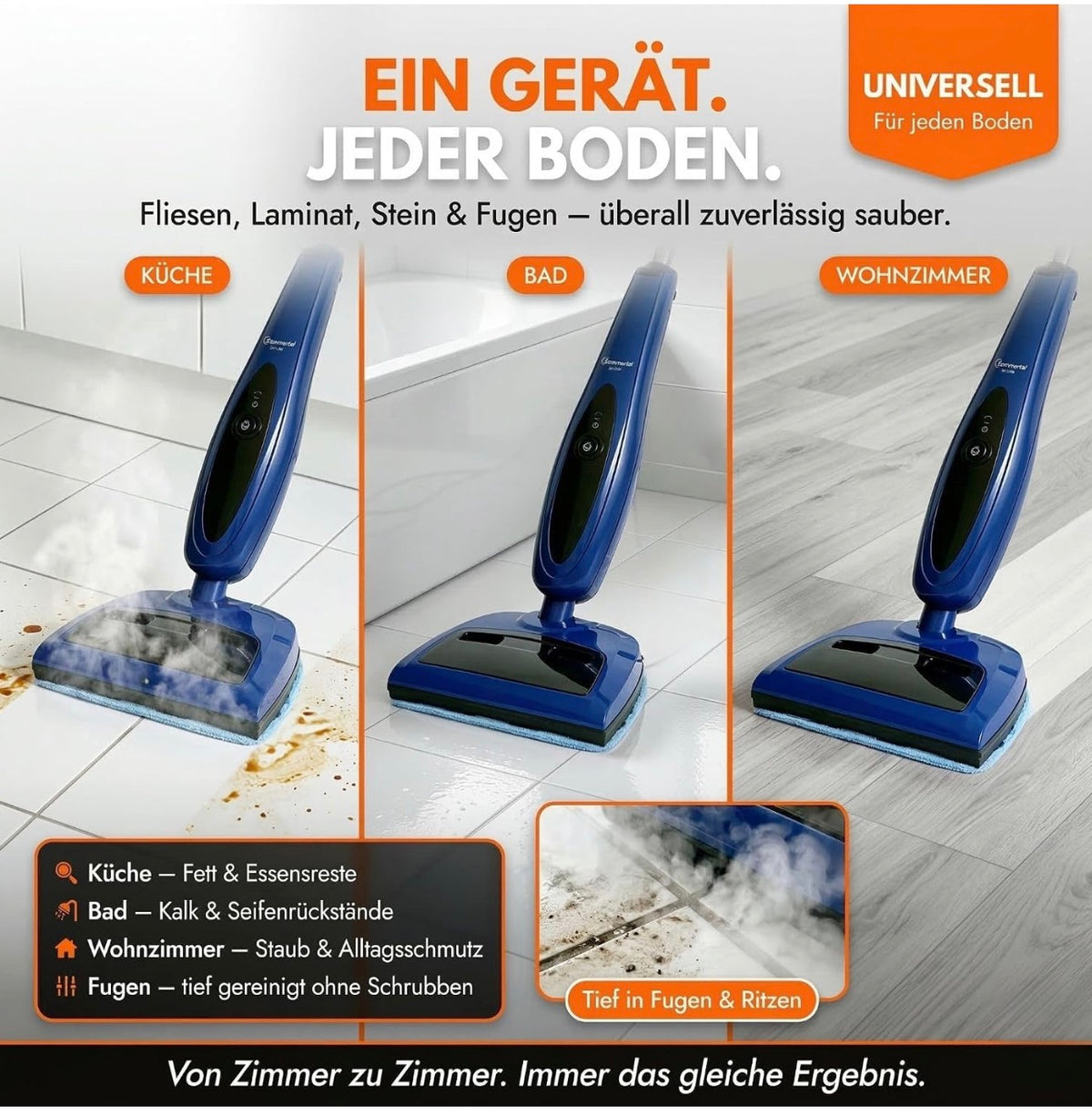Sommertal 2-in-1 Floor Steam Cleaner with Suction Functio