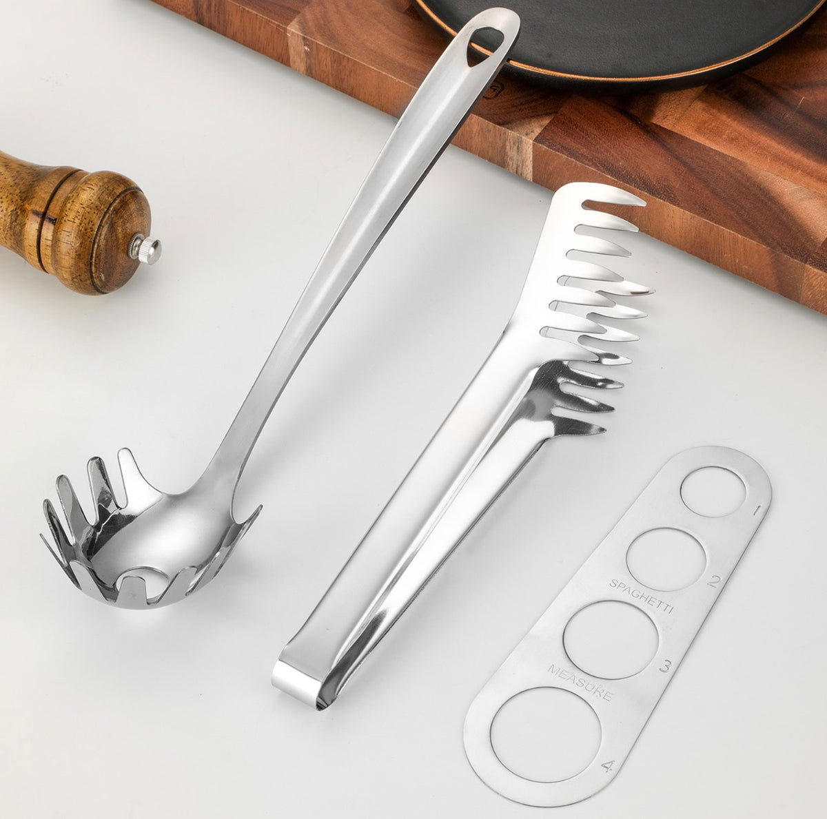 MasterPro Pasta Set Stainless Steel Spoon Tongs Measuring Cup S183