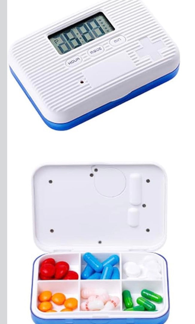 Automatic Pill Dispenser, Electronic Pill Boxes, Easy-Read LCD Display, 6 Compartments Digital Pill Reminder, Outdoor Portable Mini Pill Box with Alarm