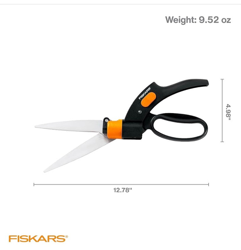 Fiskars 5" Shear Ease Grass Shears, Grass Clippers for Lawn & Garden
Shear Ease Technology Prevents Blades from Jamming, 360 Degree Steel Swivel Blades, for Edging, Trimming & Detailed Lawn Care