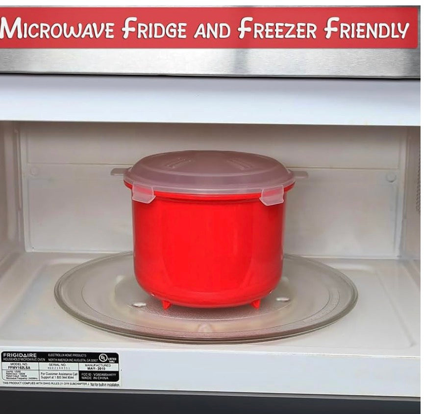 Home-X Microwave Rice Cooker - Rice Steamer Cooker with Steam Release Vents and Easy Locking Clips - 10 Cups BPA-Free, Dishwasher Safe, Easy-To-Use, Low Mess Microwave Rice Cooker Vegetable Steamer