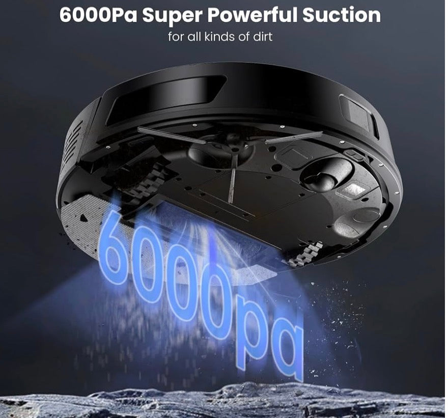 Proscenic Q8 Robot Vacuum Cleaner with Mop, Ultra Strong 6000Pa Robotic Vacuum with Lidar Navigation, 5 Real-Time Mapping, WiFi/Alexa/APP Remote Control Robot Hoover for Floor Carpet Pet Hair