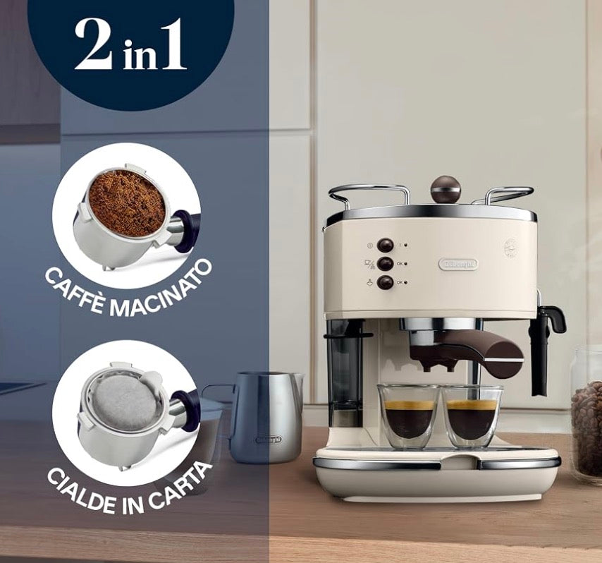 Visit the De'Longhi store
De'Longhi Icona Vintage - Espresso Machine Manual Milk Frother Beige