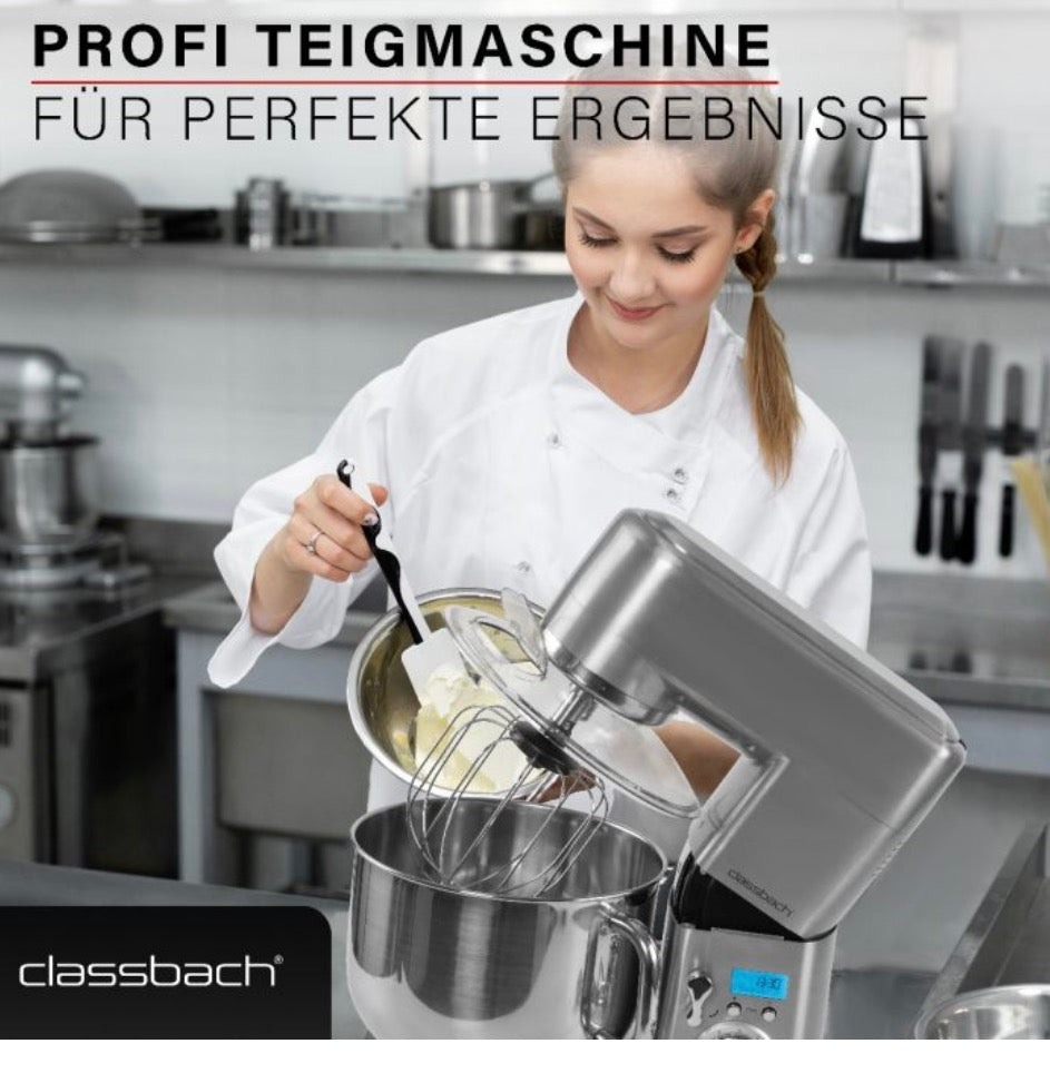 classbach Professional Stand Mixer — 1500 W, XXXL 10 L Stainless Steel Bowl