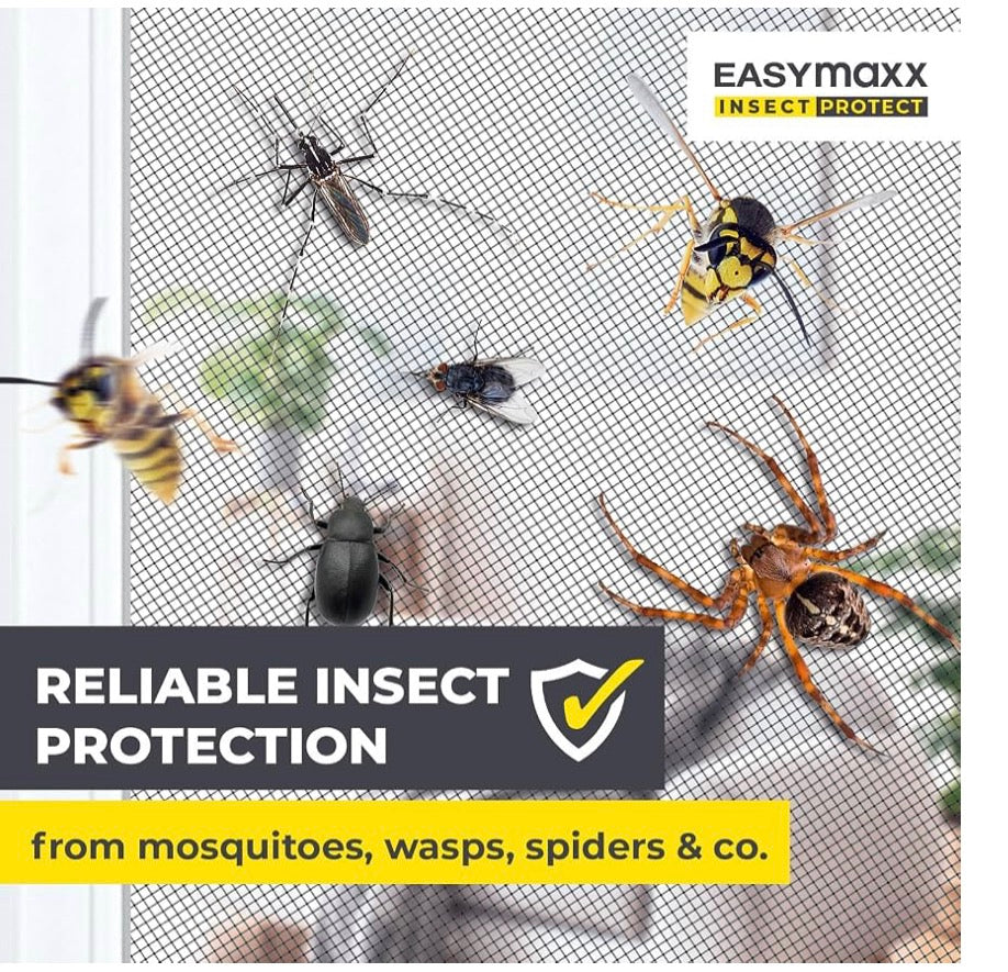 EASYmaxx Telescopic Fly Screen Frame for Windows | Mosquito Net with Pre-Assembled Frame - Adjustable | Bug Mesh Easy Installation | Protection Against Mosquitoes, Flies, Wasps [Anthracite]