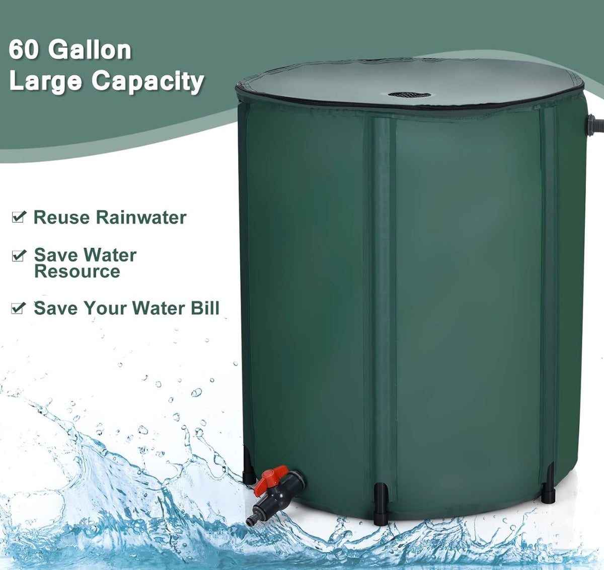 Goplus 60 Gallon Collapsible Rain Barrel, Portable Rain Barrels to Collect Rainwater from Gutter, Rainwater Collection System, Water Storage Tank Catcher Container with Filter Spigot